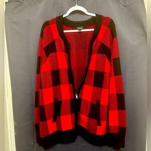 Torrid 3 (22/24) Red and black plaid zip-up sweater